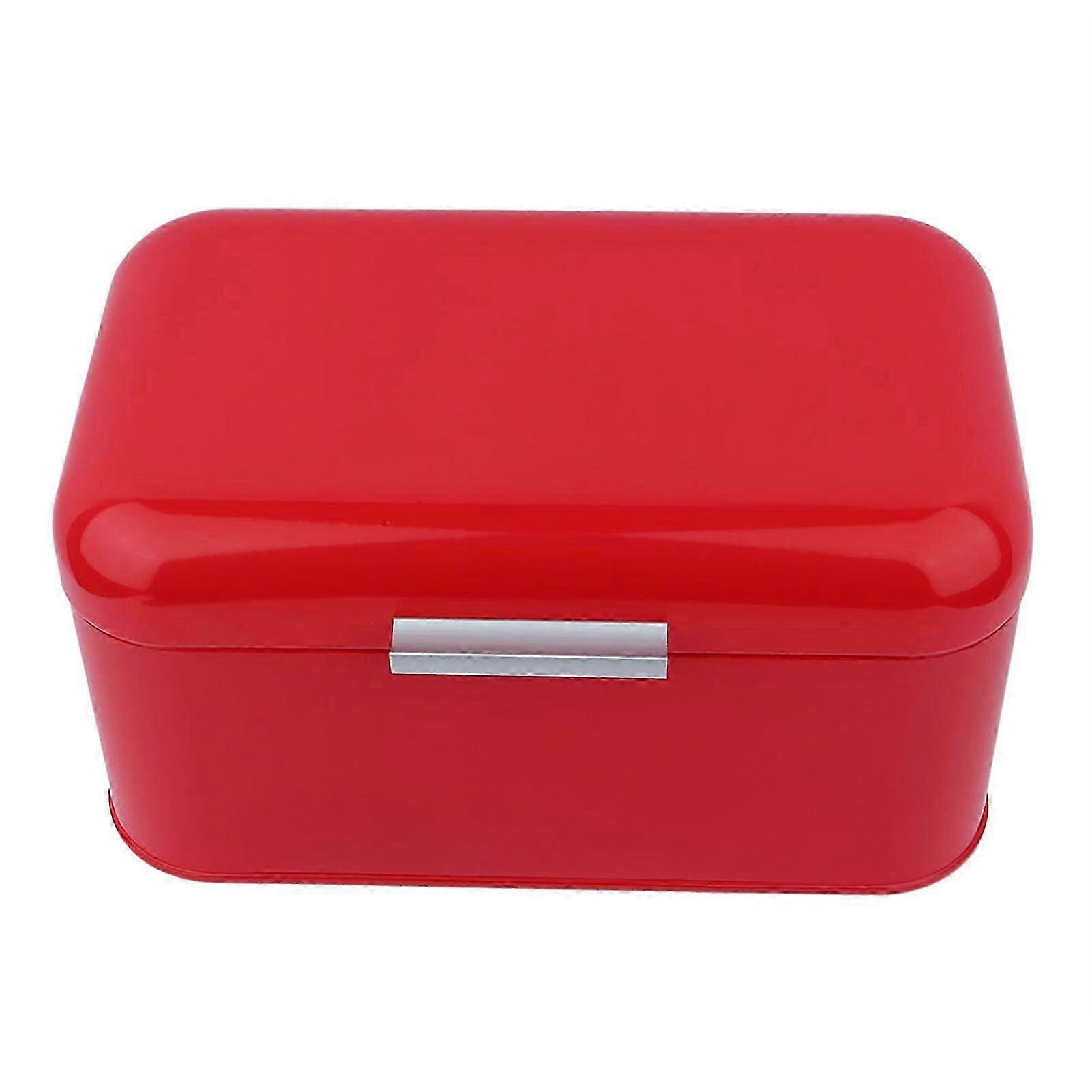 Solid Color Retro Metal Bread Bin Box Large Capacity Kitchen Storage Container (Red)
