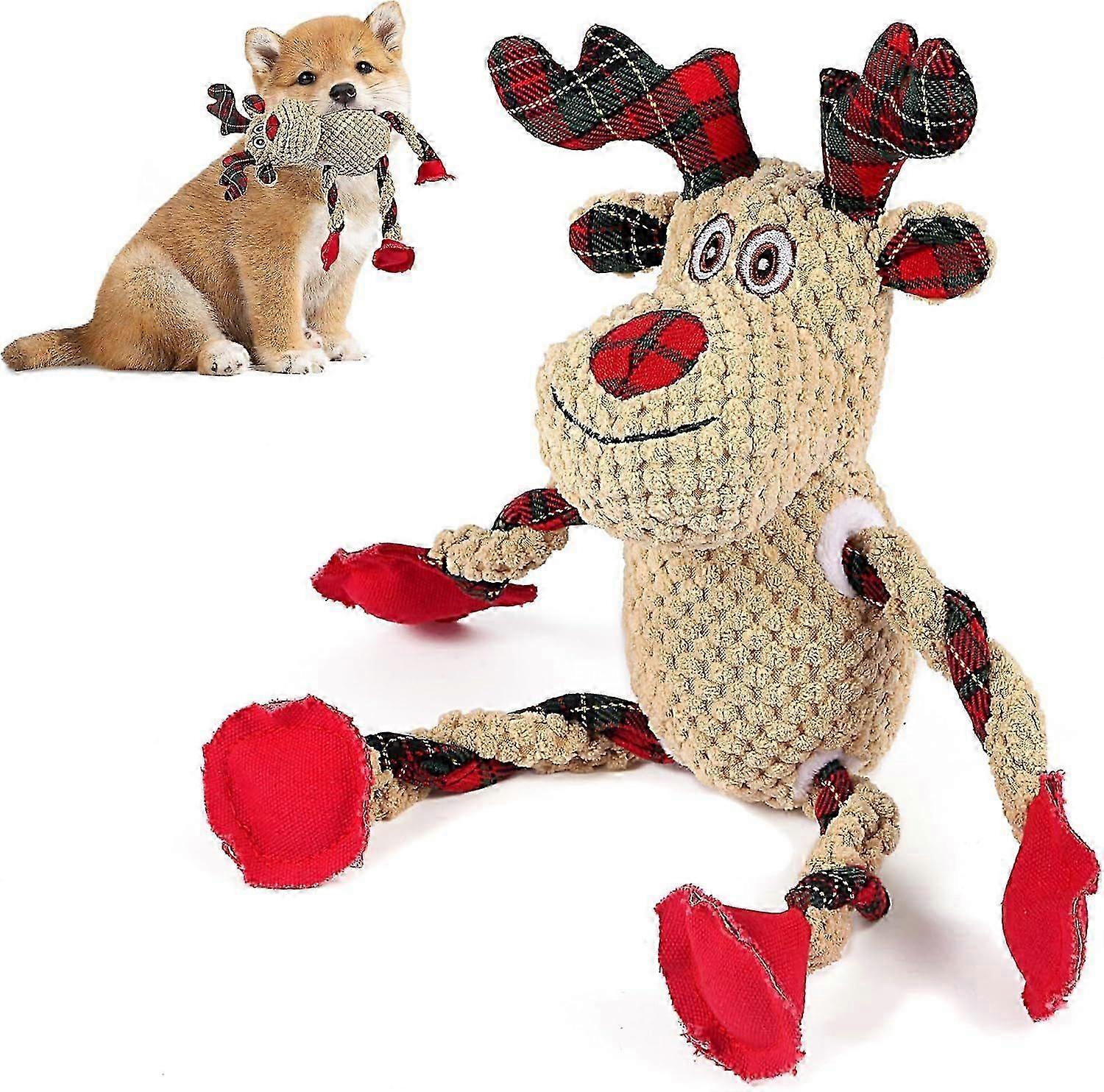 Christmas Elk Plush Dog Toys with Squeaker and Crinkle Paper - Fun Chew Toys for All Dog Sizes in the UK