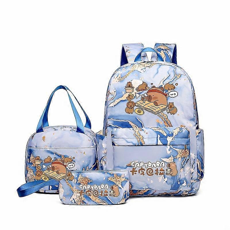 Capybara Student Backpack For Boys And Girls, Printed Backpack Set, Large Capacity, Breathable, Stylish Backpack