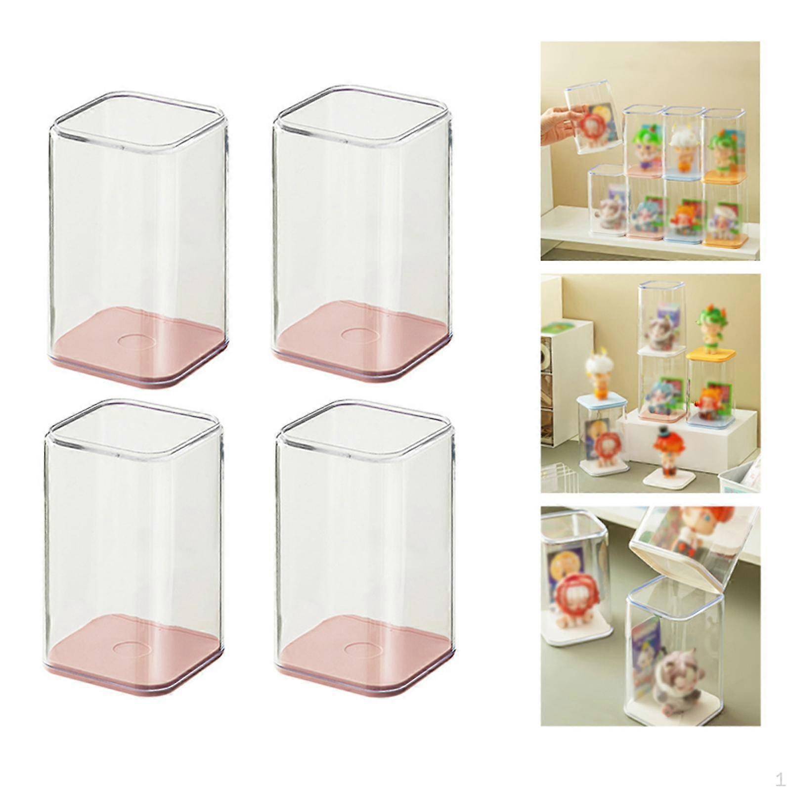4 Pieces Acrylic Display Case Box Decorative Desktop Stackable Clear Storage