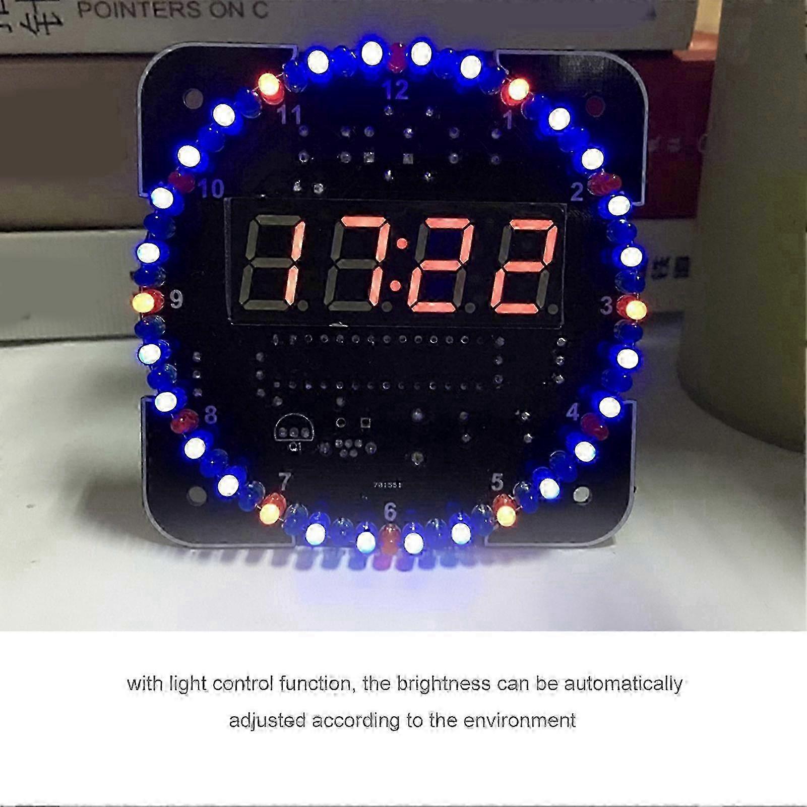 DIY Light Control Rotation Digital LED Electronic Temperature Clock Kit Suite W/USB Cable Blue