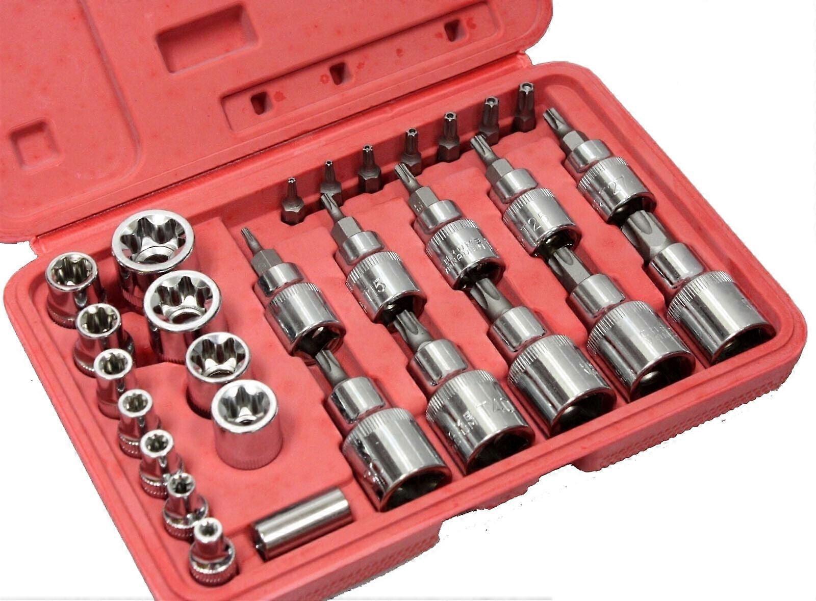 30PC Security Star Torx Sockets Chrome Vanadium & Tamper Proof Bits Set Bit