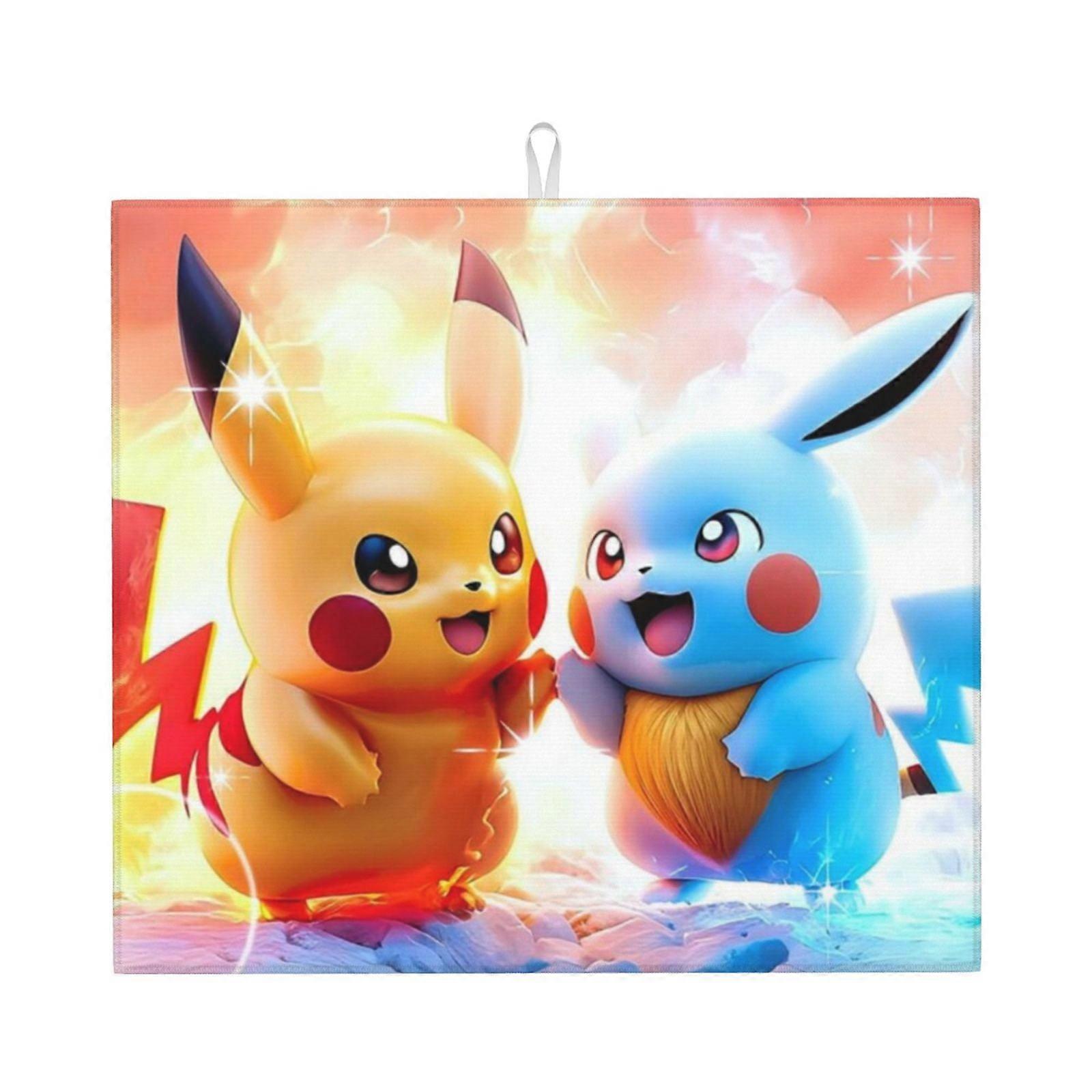 Pikachu Dish Drying Mat For Kitchen Counter, Microfiber Dish Mat, Fast Absorbent Draining Pad