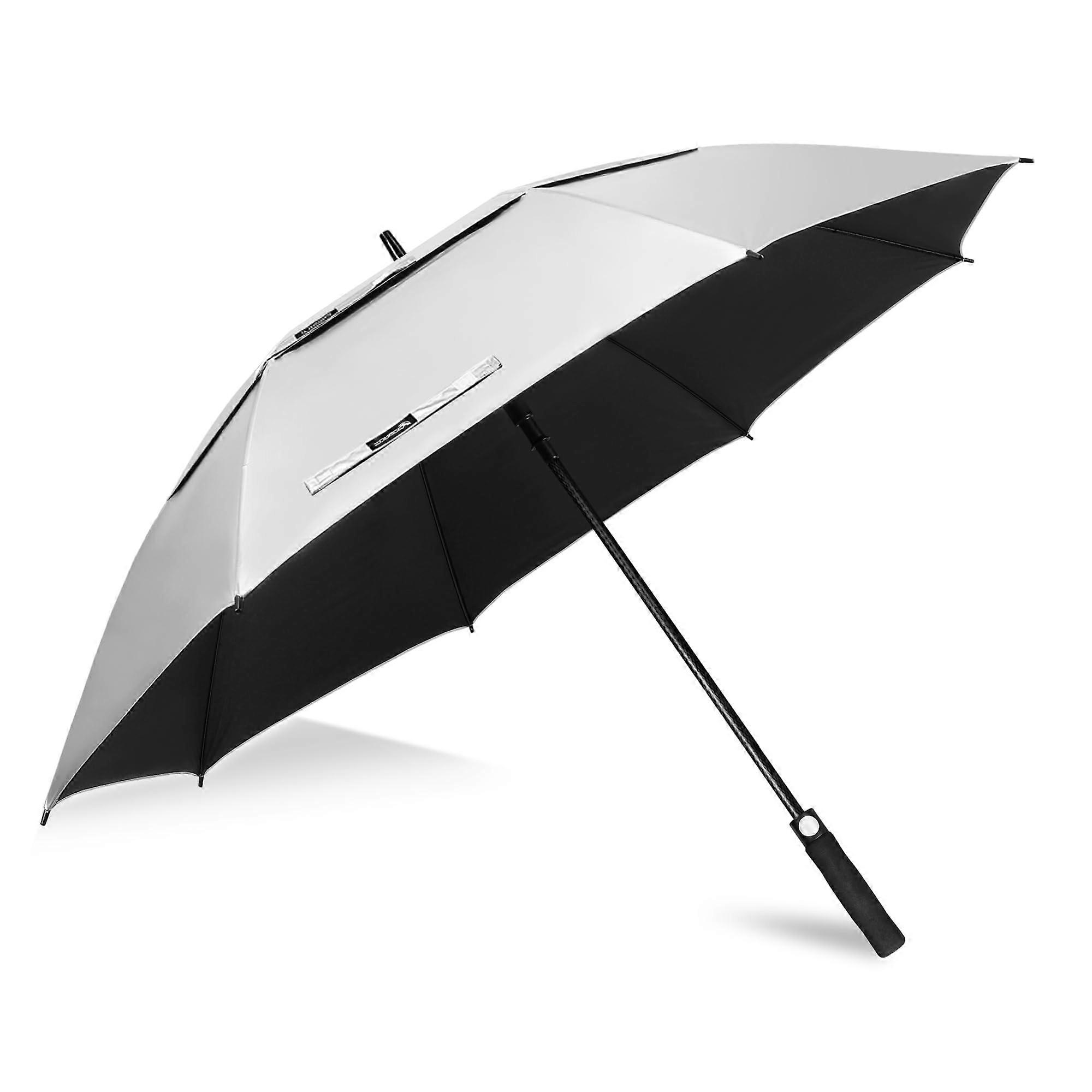68 Inch Windproof Golf Umbrella with UV Blocking Silver Canopy and Automatic OneButton Open