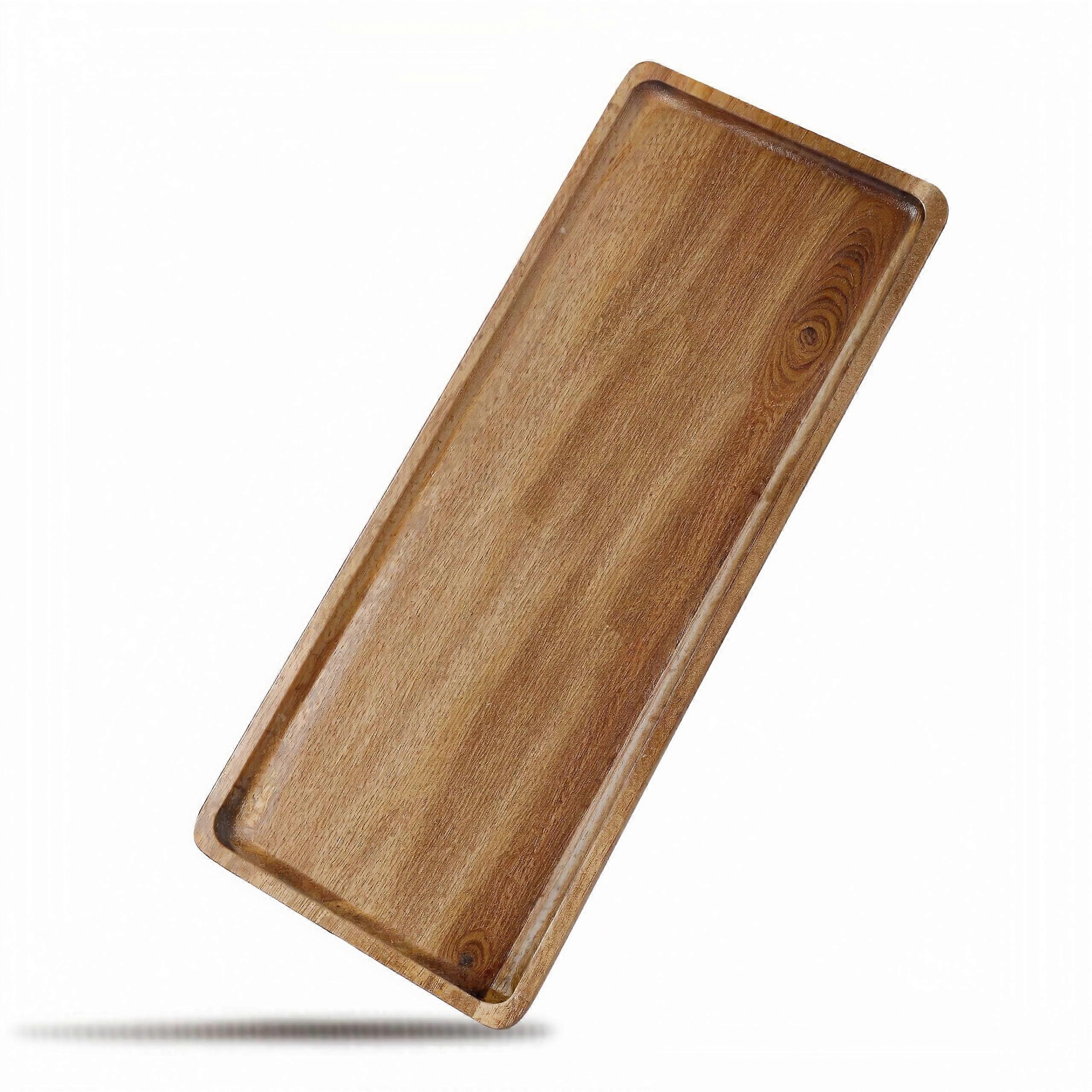Wood Serving Tray Acacia Wood Rectangular Platter with Raised Edge and Handle for Food and Cheese