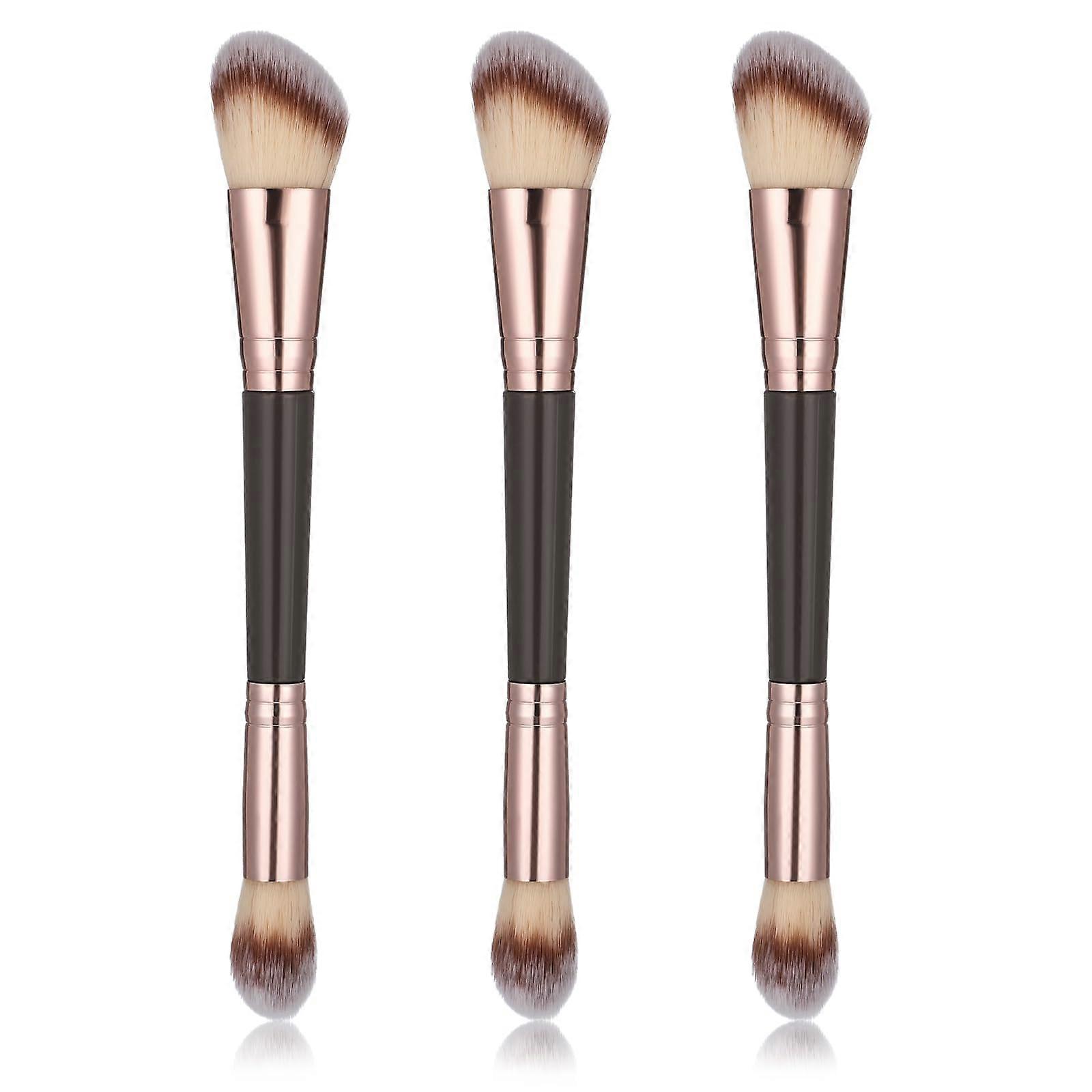Dual Ended Makeup Brush Set with Soft Synthetic Bristles for Foundation, Contour, Blush, Champagne Gold