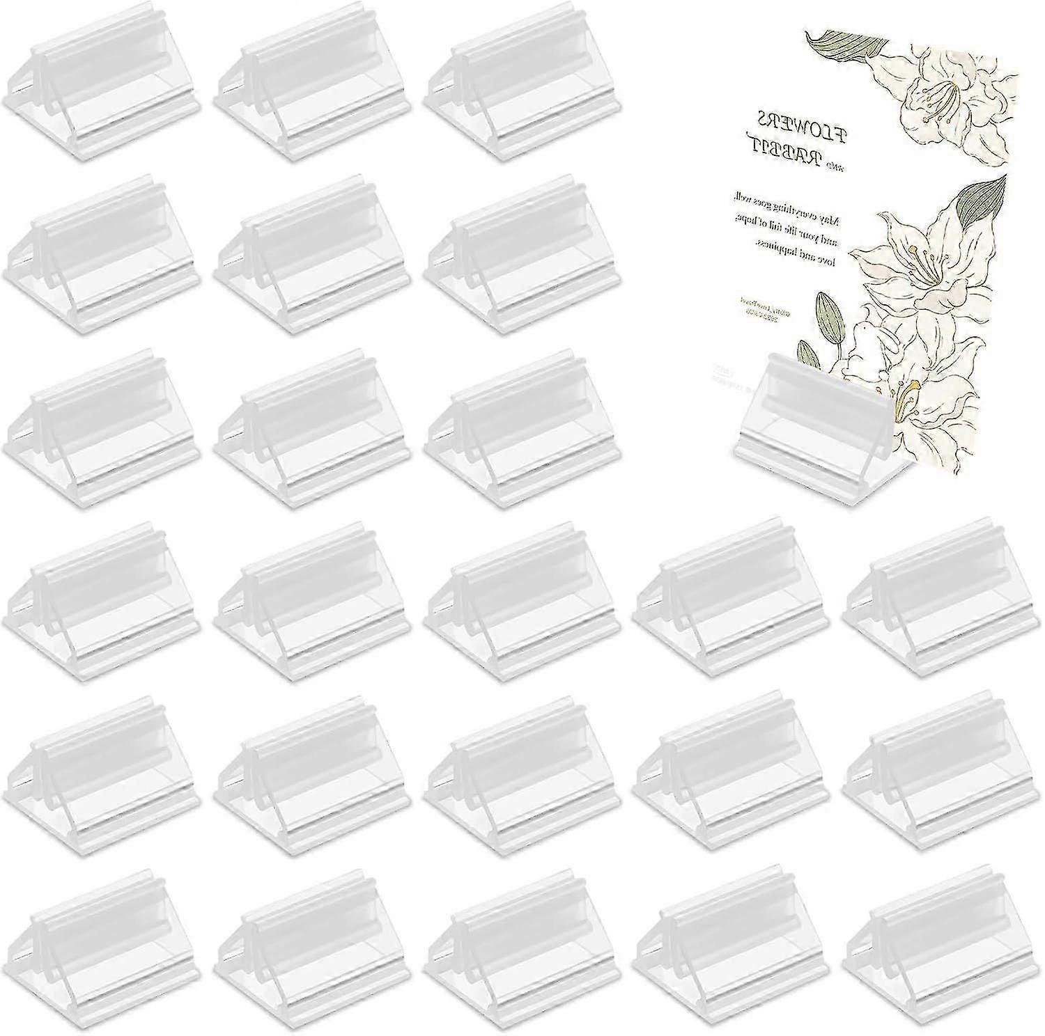 BLMHTWO 24 Pcs Card Stands Acrylic Card Stands Table Sign Holder Stand Card Display Place Cards Holders Table Menu Holders Small Clear Plastic Display