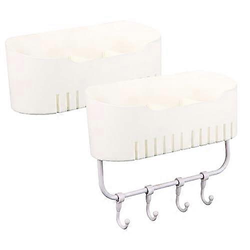 Wall Mounted Shower Organizer Set with Hooks, No Drill Bathroom Storage Rack for Space Saving
