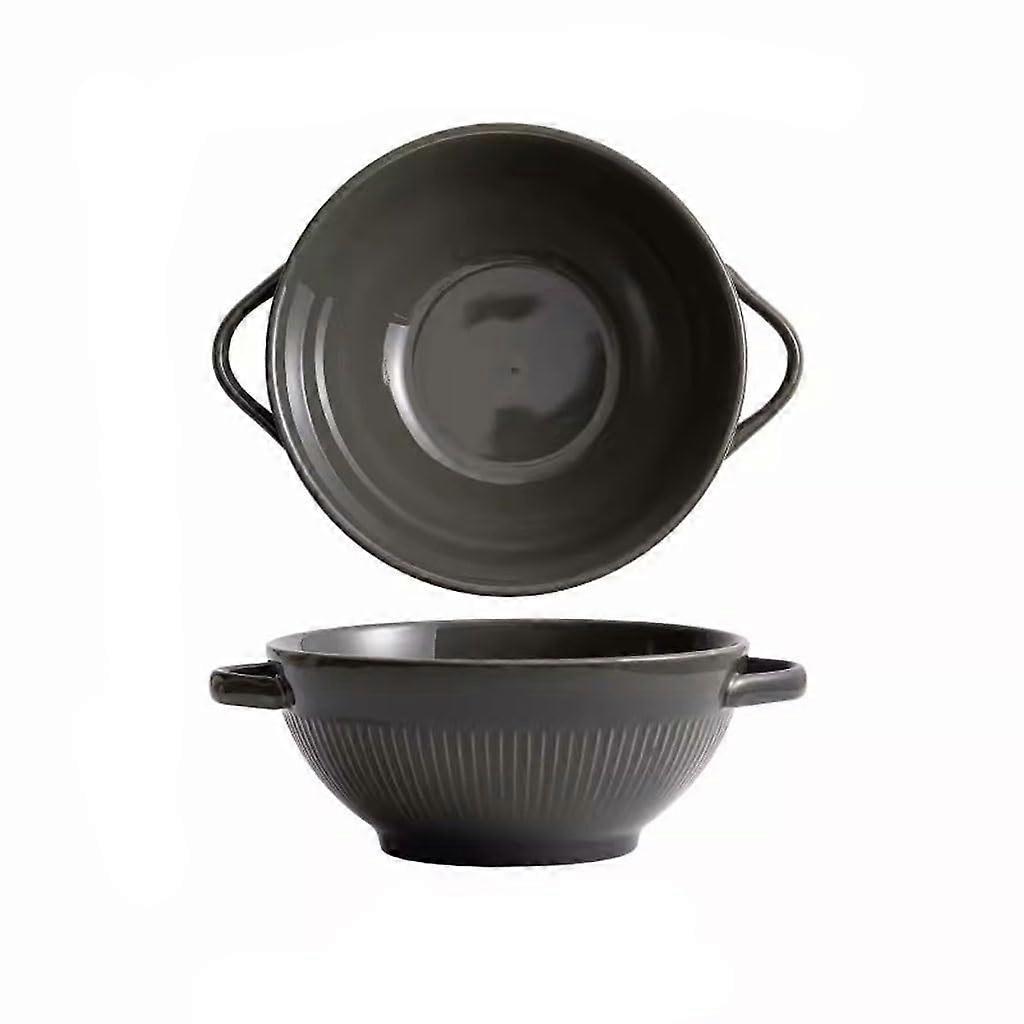 Large Ceramic Soup Bowl with Handles, 1500ml Retro Noodle and Salad Bowl for Dining