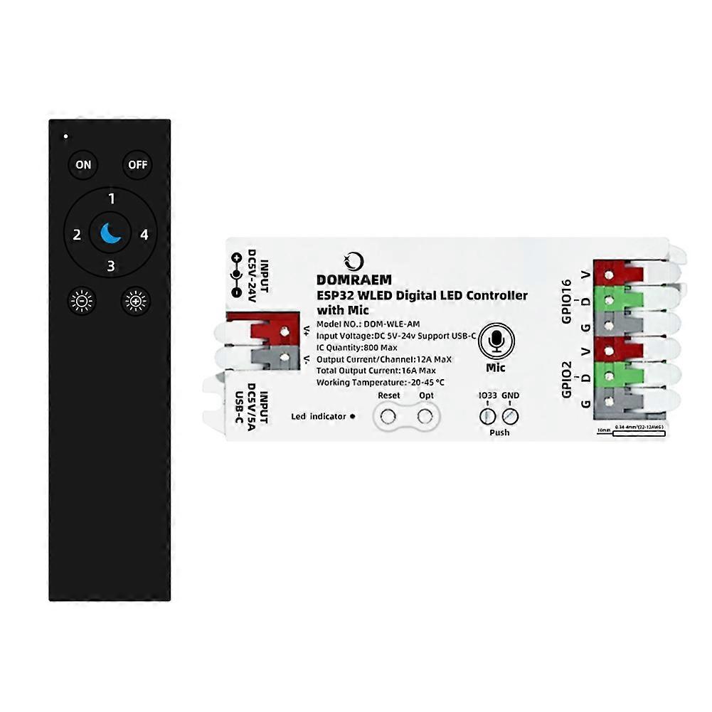 DOMRAEM ESP32 WLED LED Controller Built in Microphone Download App Control WS2811 WS2812 SK6812 RF Remote