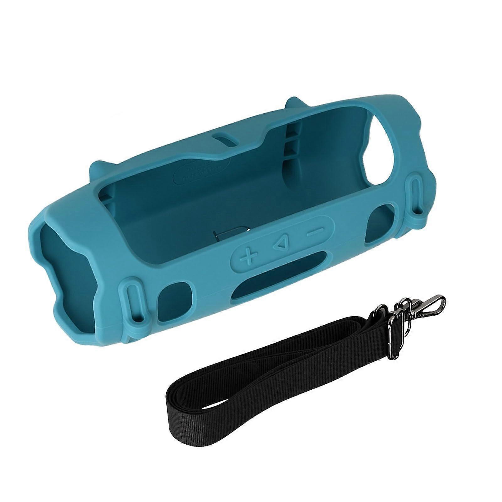 Bluetooth Speaker Protective Case Silicone Shockproof Cover with Shoulder Strap for 6 Speakers Blue