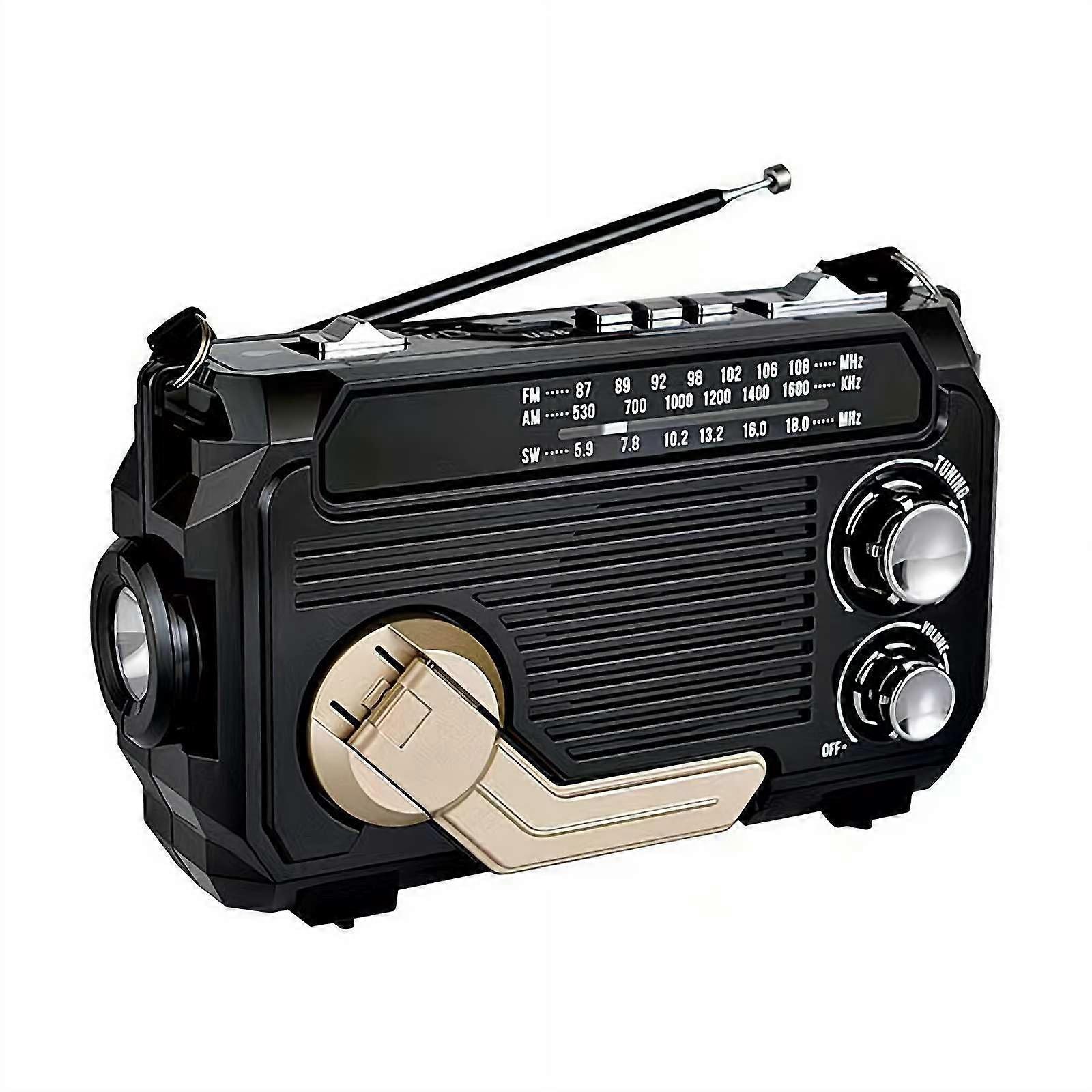 Vintage Portable Radio Bluetooth 5.2 Retro Speaker with FM AM SW, Solar Panel, Flashlight, Black