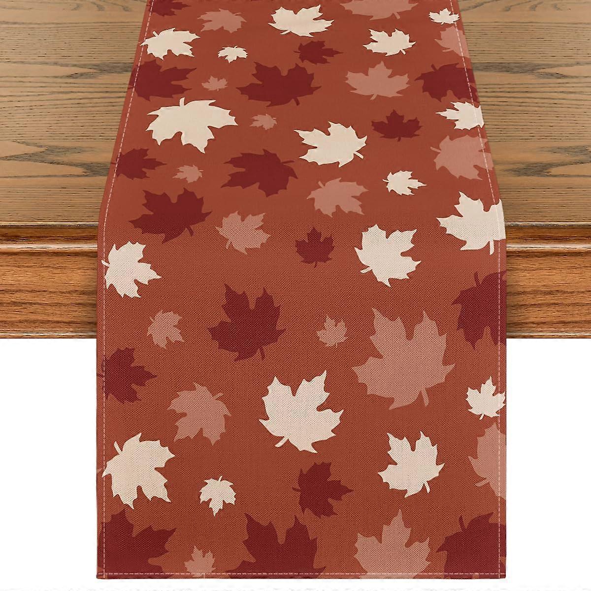 Fall Table Runner 13x72 Inch with Vibrant Autumn Maple Leaf Design for Thanksgiving Dining Decor Red