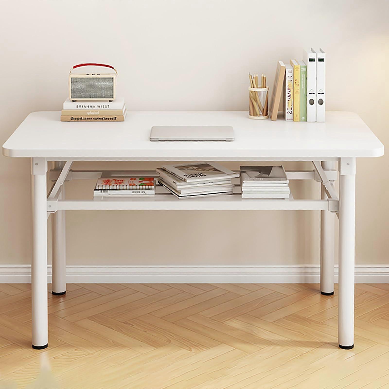 Foldable Computer Desk for Small Spaces, SpaceSaving Study Table with Steel Frame, White 80cm