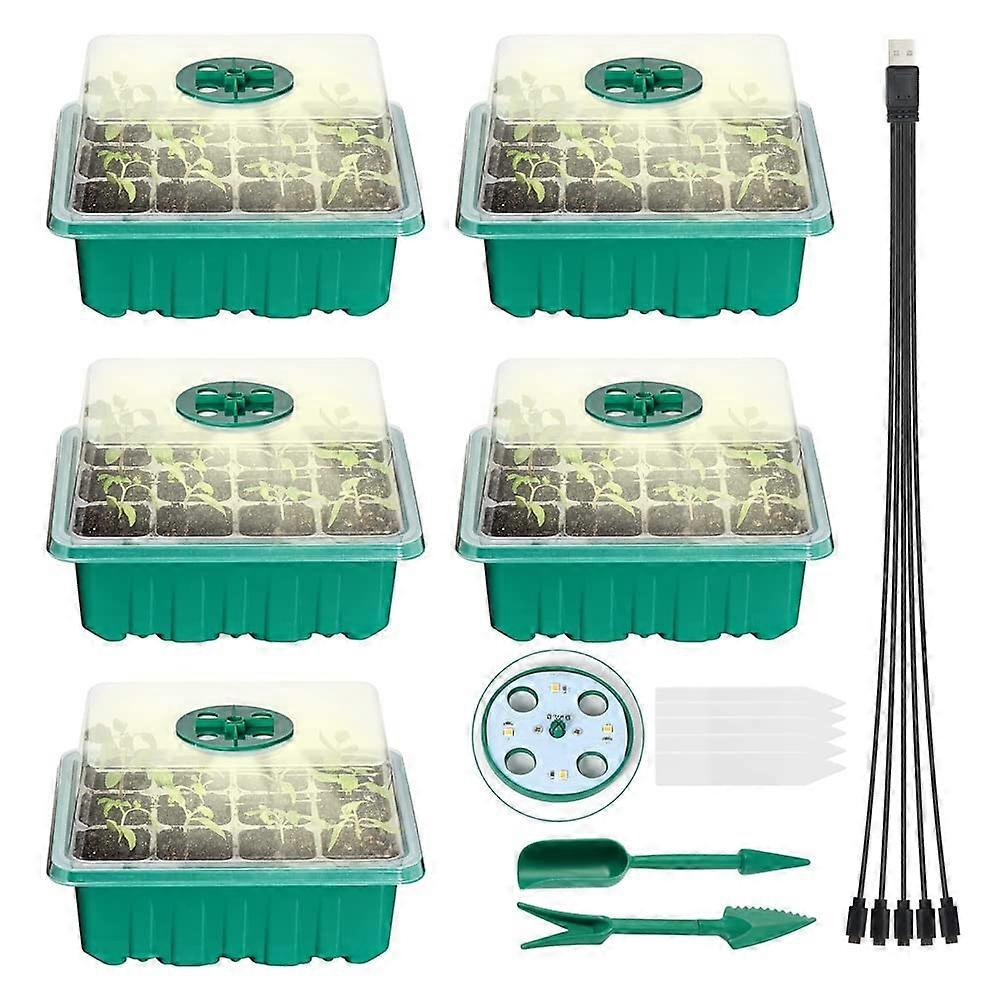 Seed Starter Kit with Grow Light and Adjustable Humidity, Transparent Seed Germination Trays, 5 Pack