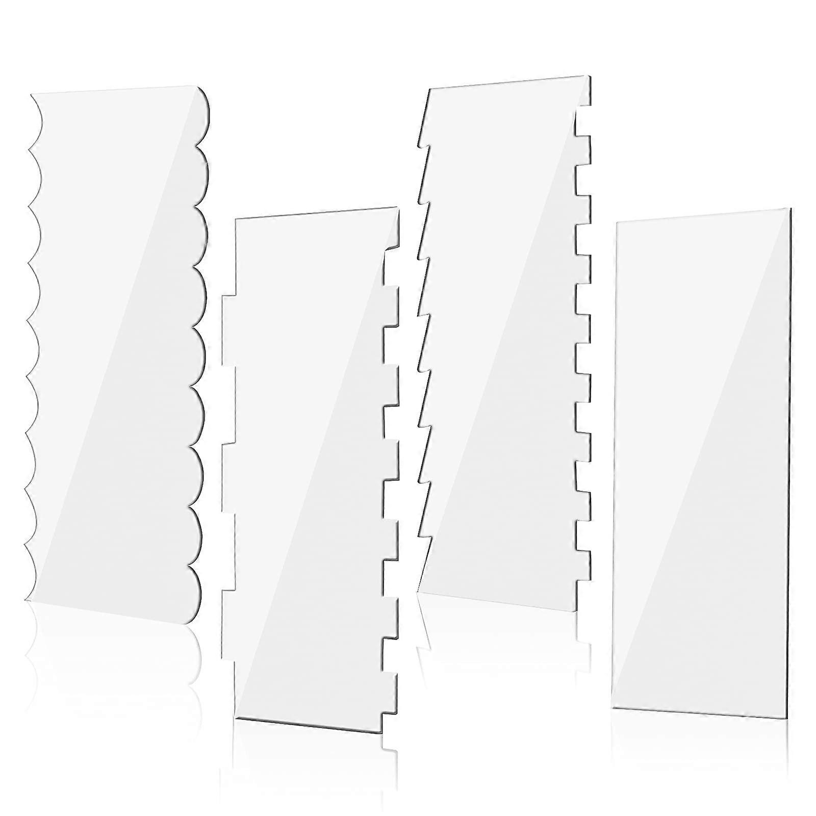 Cake Scraper Set with Multiple Edge Styles Acrylic Icing Smoother Comb for Cake Decorating 4pcs