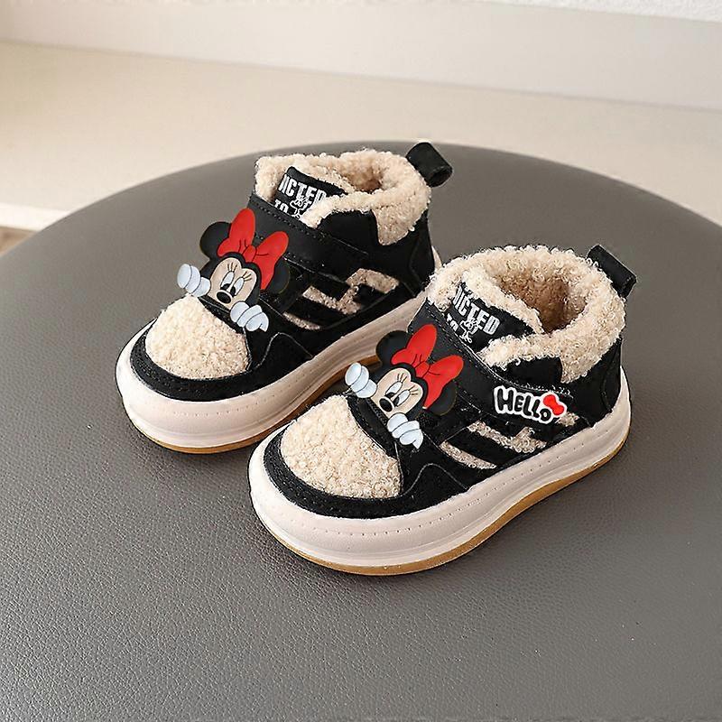 Disney Mickey Mouse Baby Plus Fleece Casual Shoes Winter kid Cotton Shoes Girl Lamb Wool Warm Toddler Shoes Infant Soft Sole Boy
