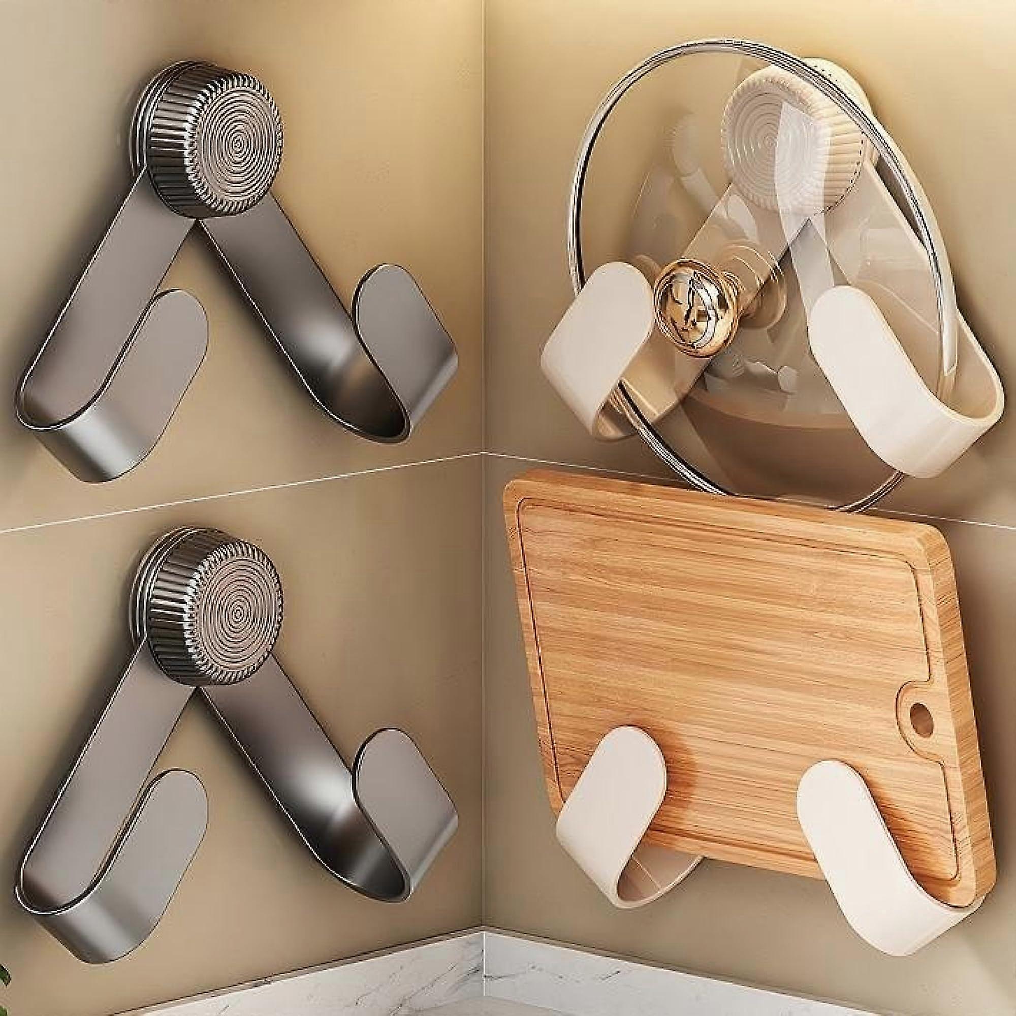 Pot Lid Organizer with Suction Cups, Adjustable Rotating Arms, NoDrill Kitchen Storage Rack, Cream