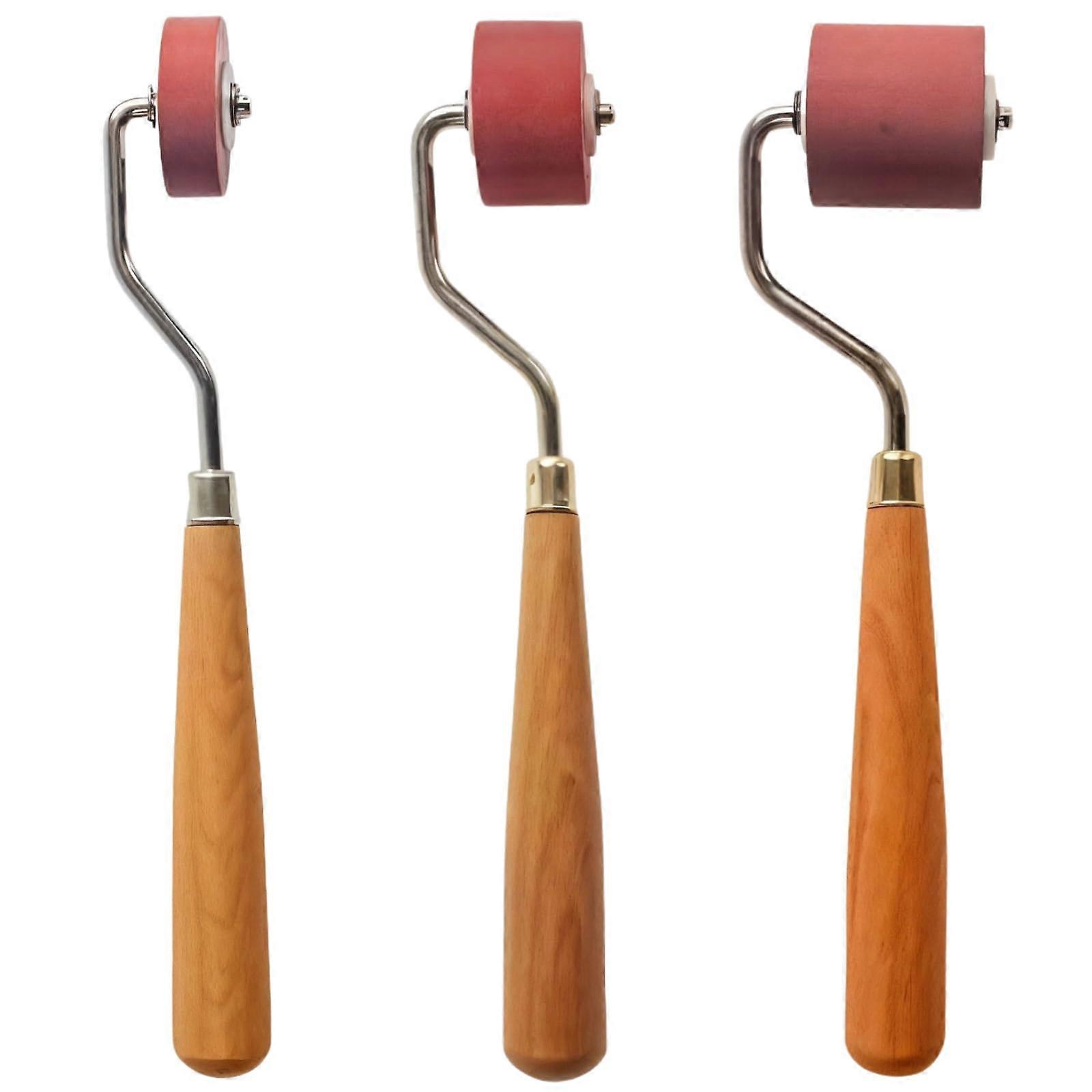 Rubber Brayer Roller Set for Printmaking, Smooth Ink Coverage, Ergonomic Wooden Handle, 3 Sizes