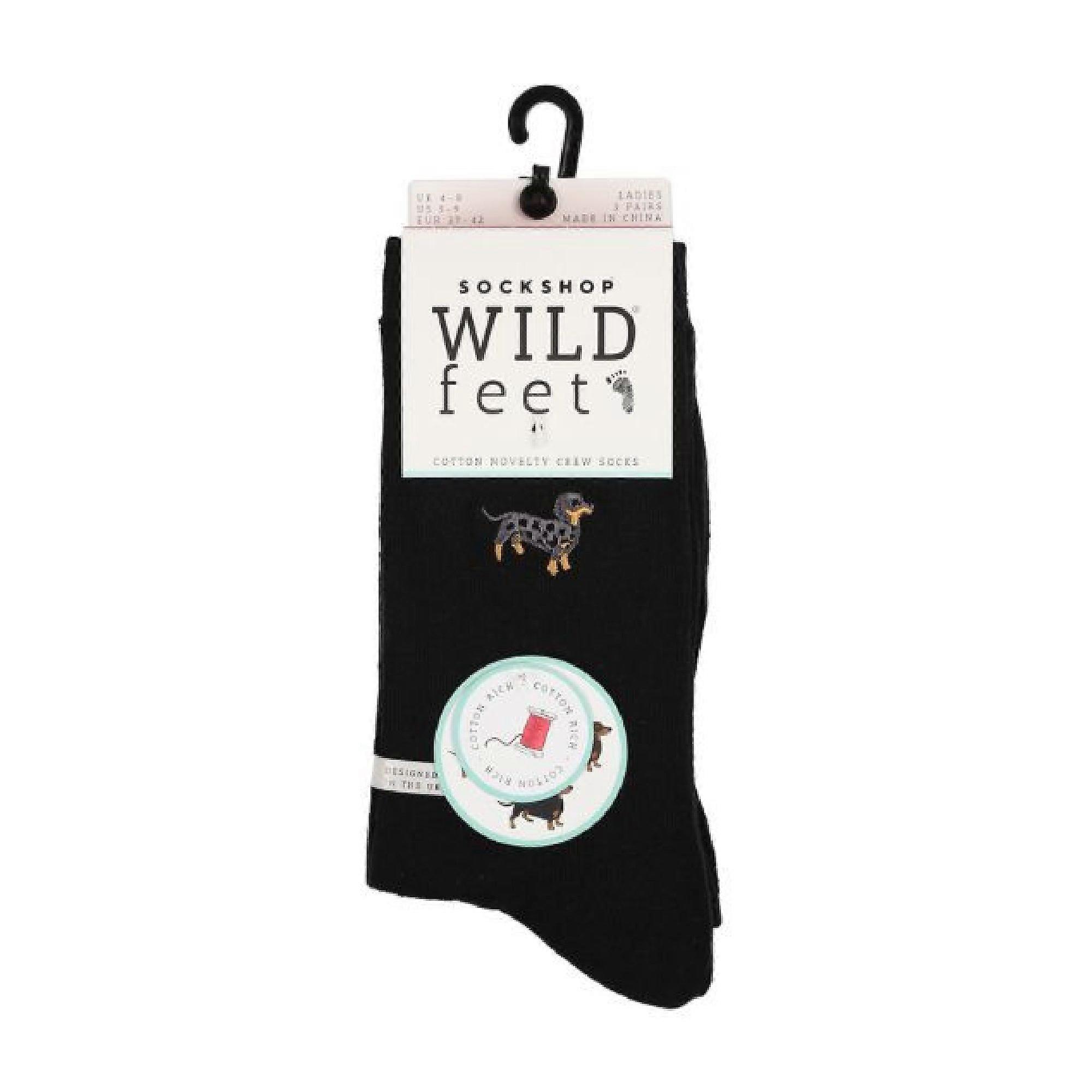 WILDFEET - 3 Pack Ladies Embroidered Cotton Socks