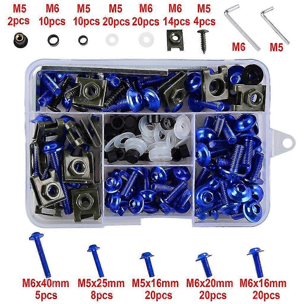 155pcs Motorcycle Windscreen Windshield Fairing Bolt Screw Kit Well Nuts M5 M6