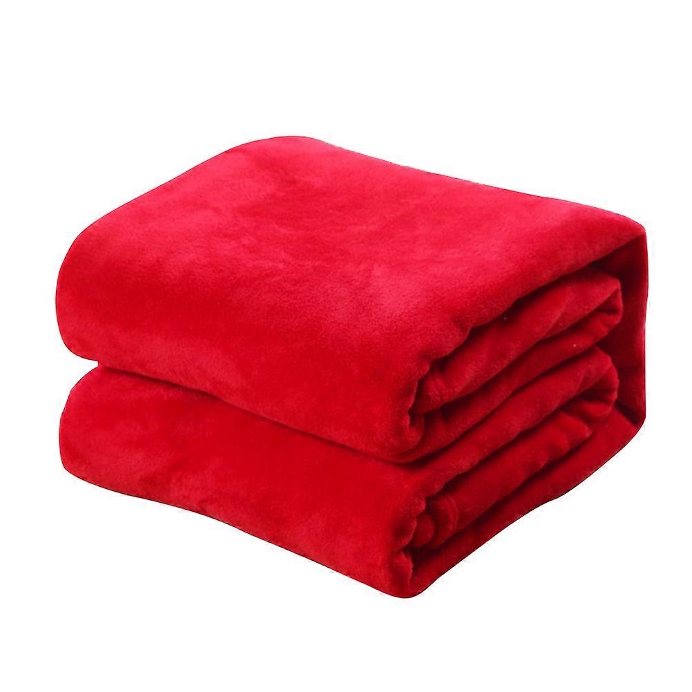 Solid Color Flannel Blanket for Warming Use Red Couch Fleece Throw
