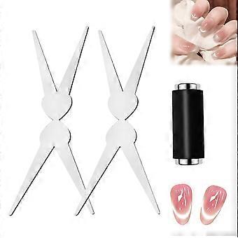 Juego de imanes Cat Eye: tijeras y hojas cilíndricas para esmalte de gel Cat Eye con punta francesa. Compatible con esmalte de gel Cat Eye.