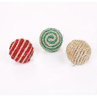 Lot de 3 balles pour chat en corde de chanvre, balles à griffer, jouets interactifs et amusants en sisal (couleurs assorties).