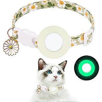 Airtag Cat Collar, Kitten Collar with Silicone Holder, Lightweight Collar with Bells and Flower Charm Bright Green