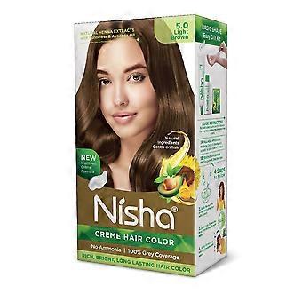 Nisha Natural Permanent Creme Hair Color Light Brown 120g Grey Coverage Hair Dye