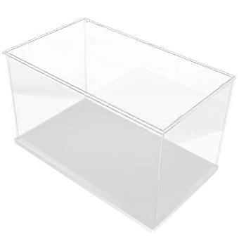 Caixa de acrílico transparente para exibição e armazenamento de bonecas.