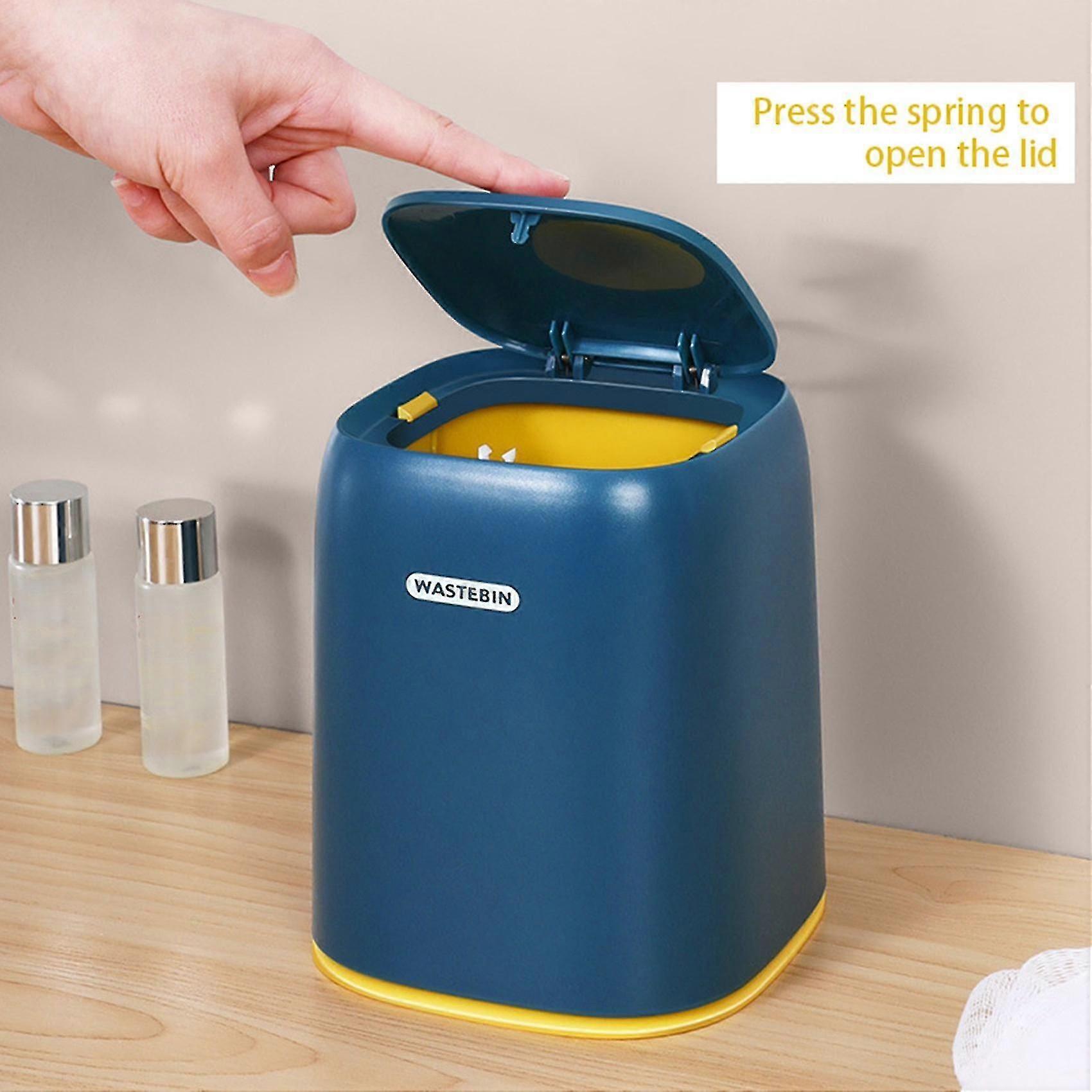 Mini Small Waste Bin Desktop Trash Can Plastic Dustbin -light Blue