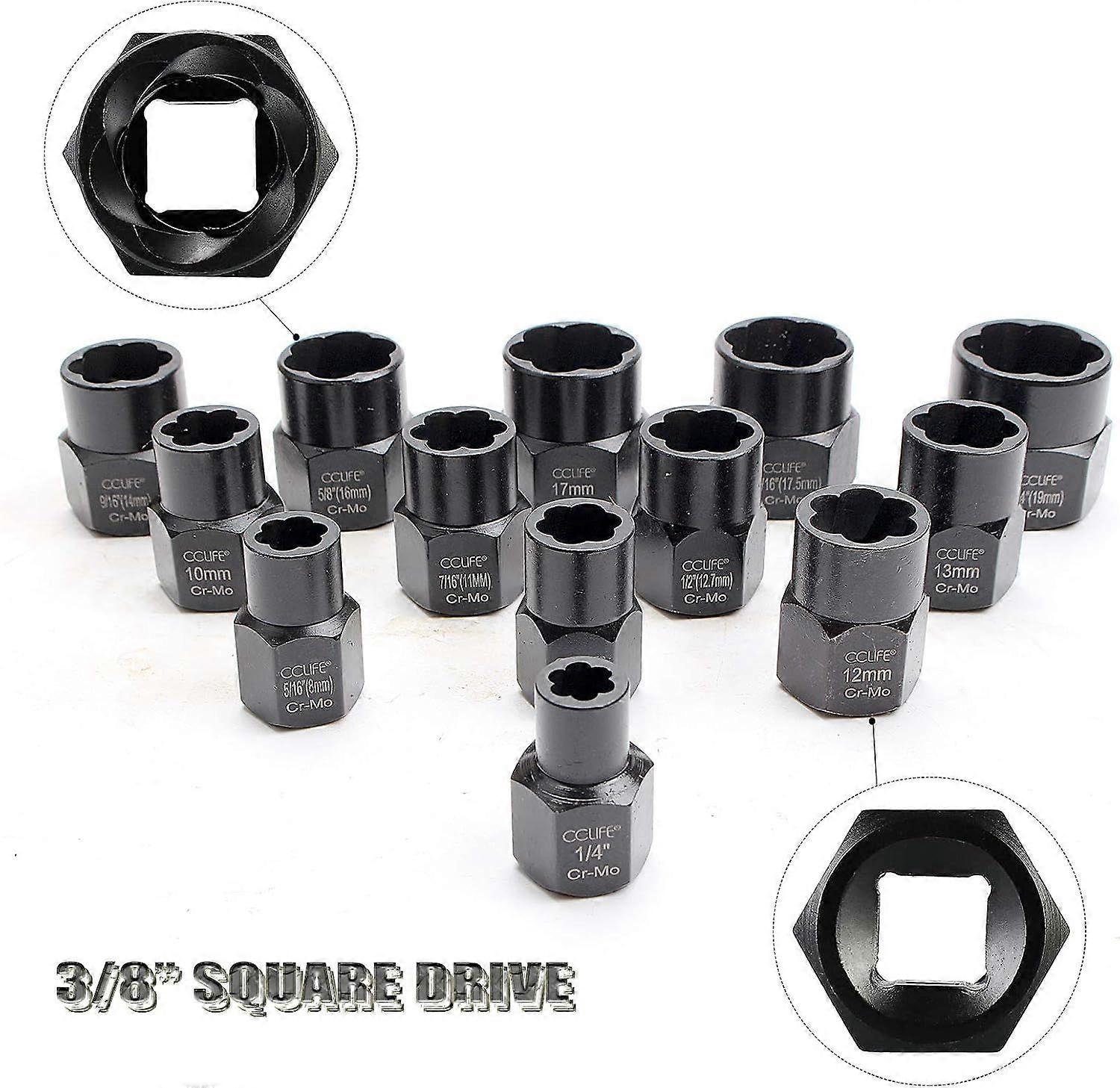 13PCS Socket Nut Extractor SetRounded Bolt Extractor Socket SetHex Head Screw ExtractorsDamaged Stud Extractor Material 8-19mm 13 Sizes