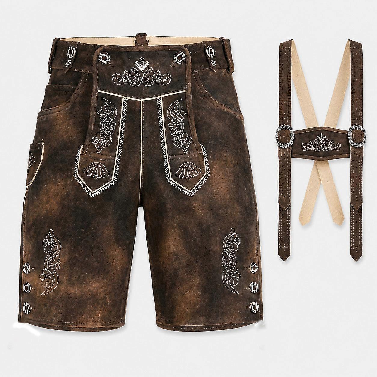 Lederhosen Men Leather Authentic German Octoberfest Outfit Short-03