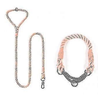 Dog Leash Dog Collar Combo Set Pet Supplies Rainbow Knit(pink)