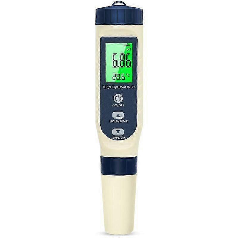 PH Meter, 5 in 1 PH/TDS/EC/Salinity/Thermometer, LCD Display PH Tester, Automatic Temperature Compensation, Electronic PH Meter, Suitable for Drinking