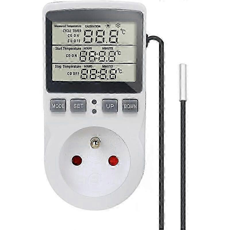 Digital Temperature Controller Thermostat Socket Heating Cooling with Probe, LCD Temperature Controller Socket Timer for Aquarium Incubator Greenhouse