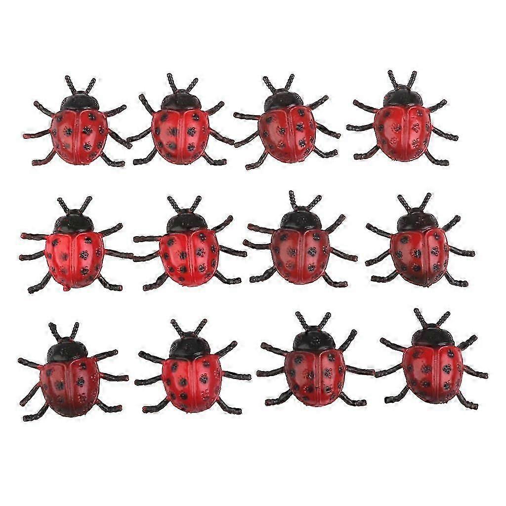 12pcs Ladybug Insect Model Figures Plastic Kids Prank Trick Props
