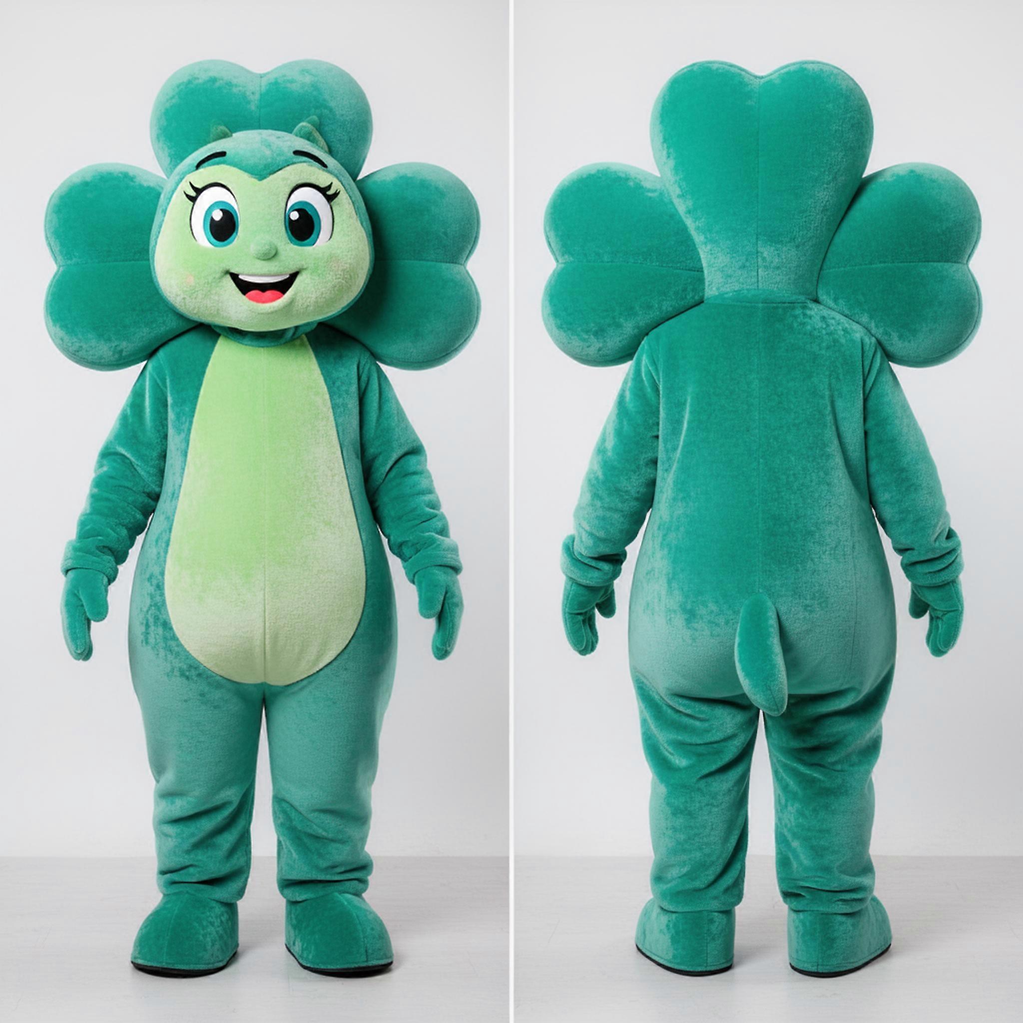 MASTICOT Teal Cartoon Four Leaf Clover Mascot