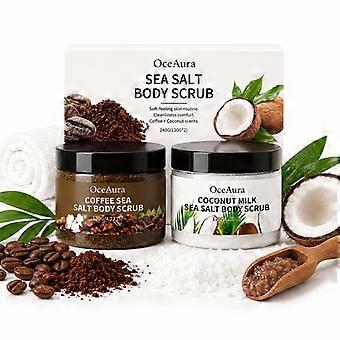 Set van 2 natuurlijke zeezout bodyscrub, exfoliërende scrub met Arabica koffie, kokosmelk en sheaboter, hydraterende huidscrub voor een gladde en stralende huid.