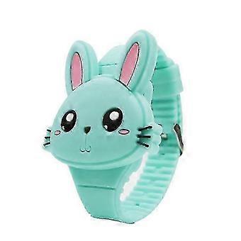 1 Stück Kinder-LED-Elektronikuhr mit Silikonarmband, Cartoon-Hasen-Klappgehäuse, Armbanduhr, schönes Geschenk, neu und hochwertig