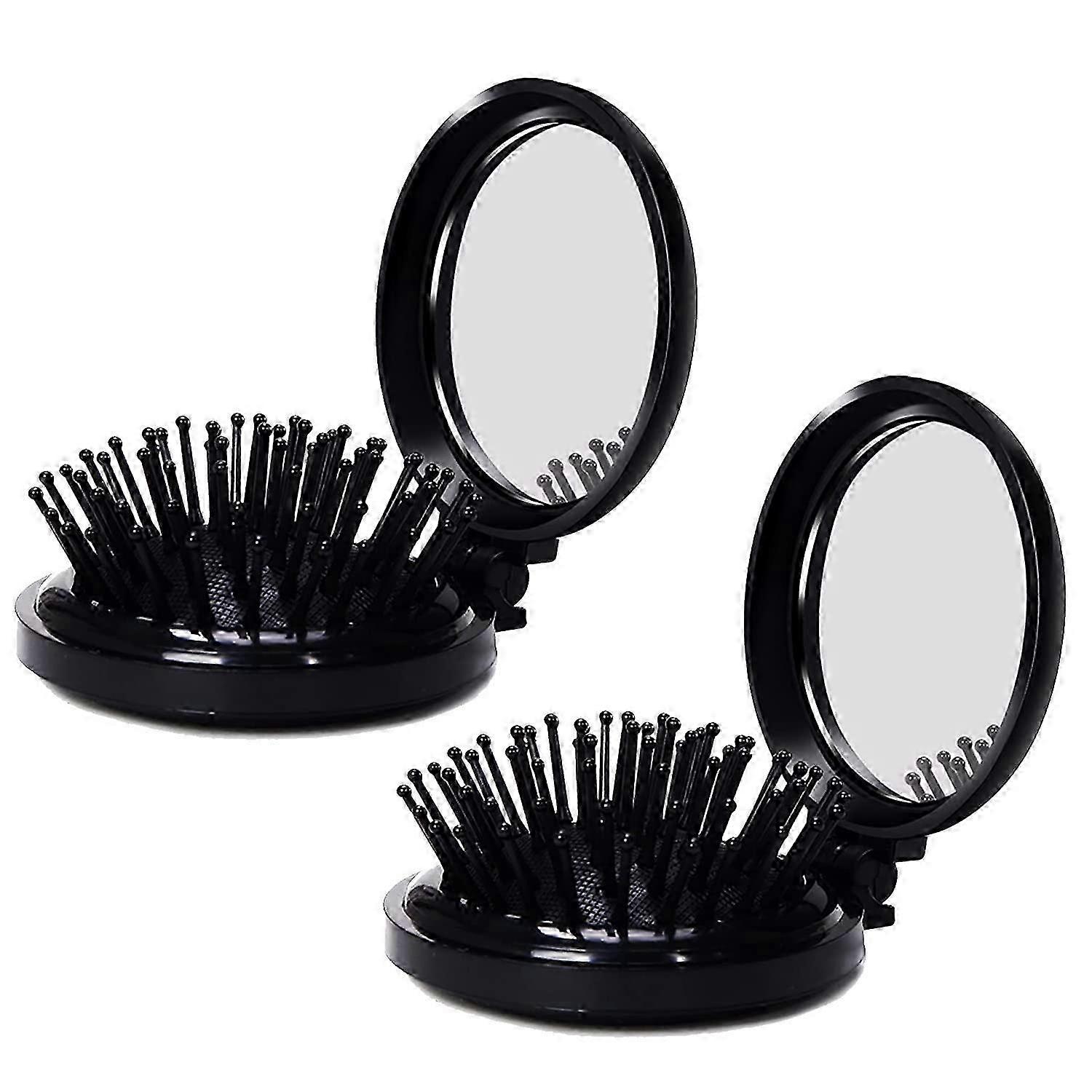 Foldable Mirror Hair Brush Compact