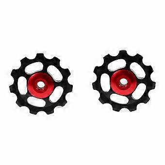 2pcs Aluminum Alloy 11T CNC Jockey Wheel Rear Derailleur Pulley For Bicycle Bike(black+red)YMQX)