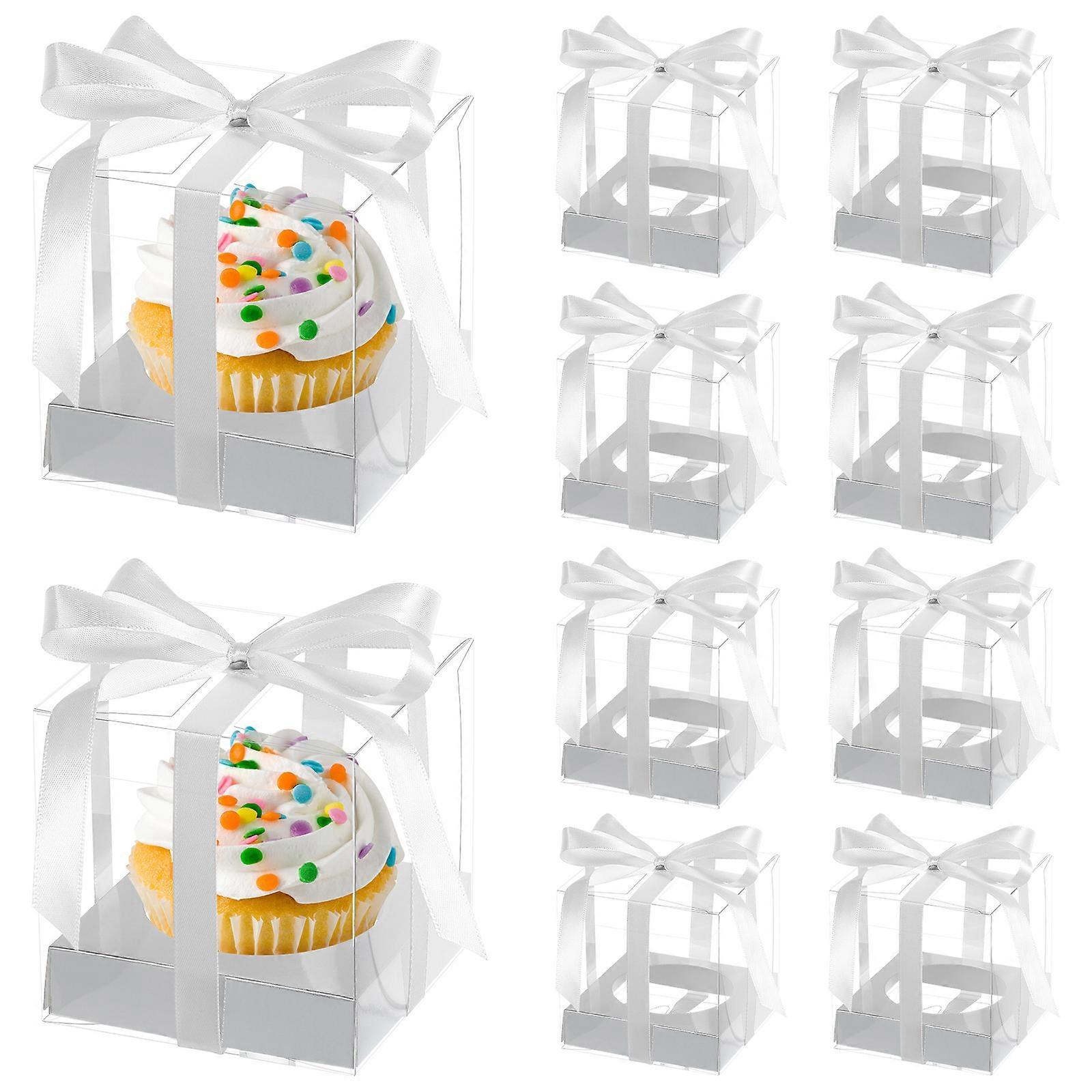 Cupcake Box PVC Transparent Cake Packing Box compatible with Storage Use 10Pcs