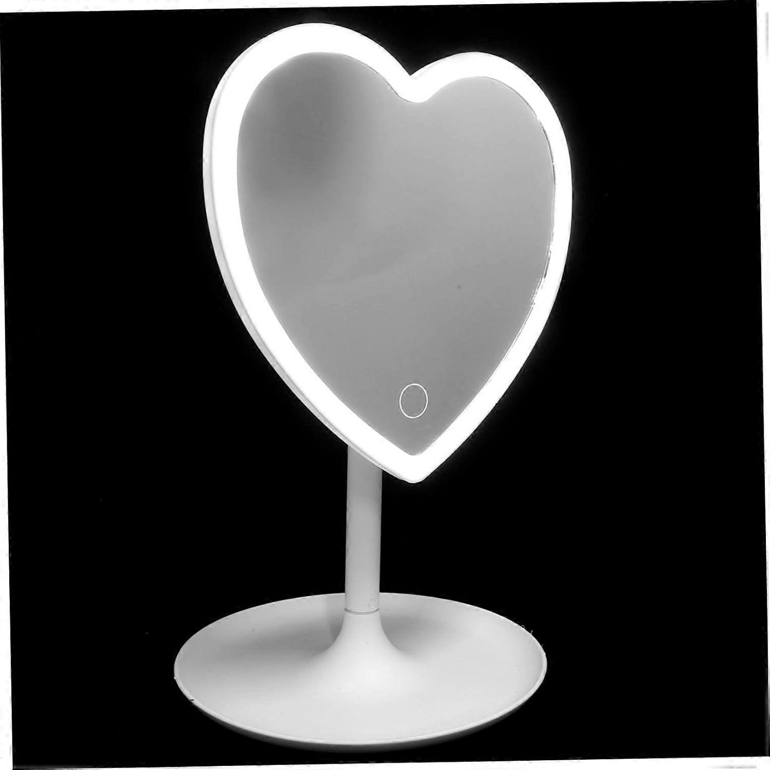 Makeup Mirror with Touch Lighting for Desk Heart Shaped