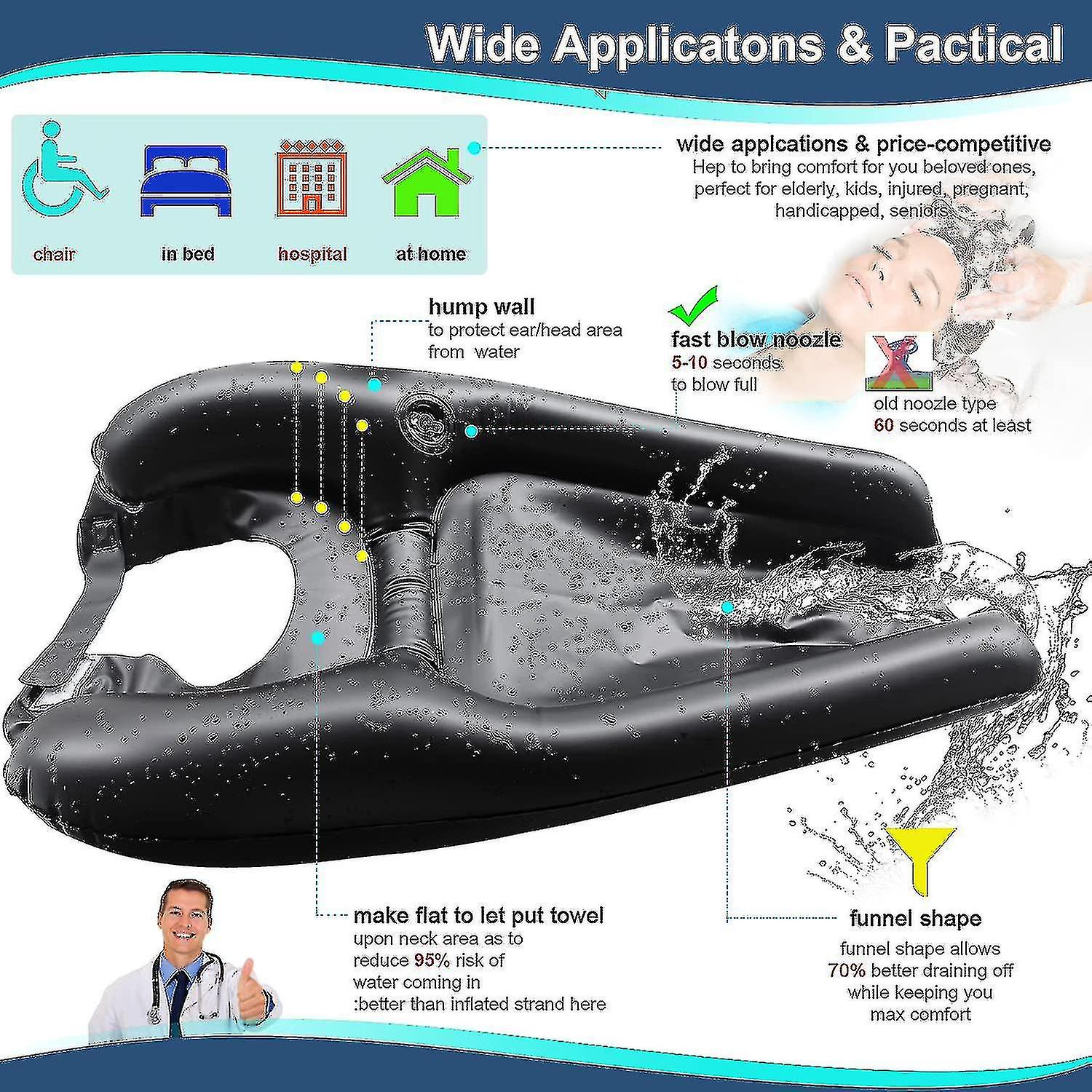 Inflatable Hair Washing Tray Portable Shampoo Bowl Sink For Handicapped Bed