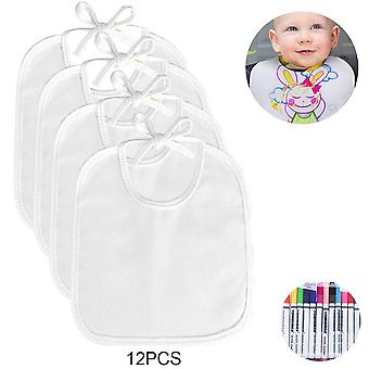 Pakket van 12 schilderij slabbetjes, 22 * 28cm witte baby driehoekige doek halsdoek met 12 textiel pennen en 1 flesopener, waterdichte kwijl slabbetjes baby show