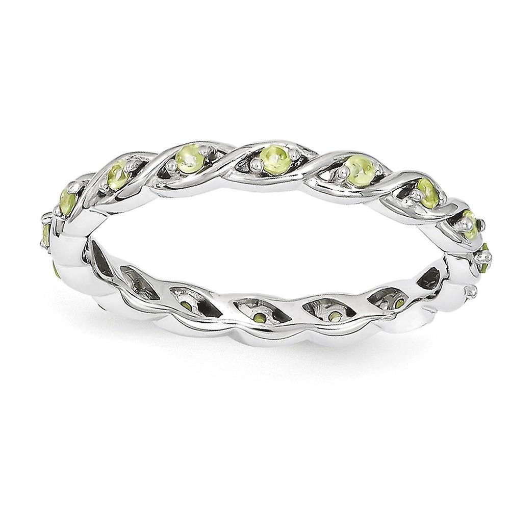 2.5mm 925 Sterling Silver Polished Prong set Stackable Peridot Ring Stackable Ring for Women - Ring Size: 5 to 10