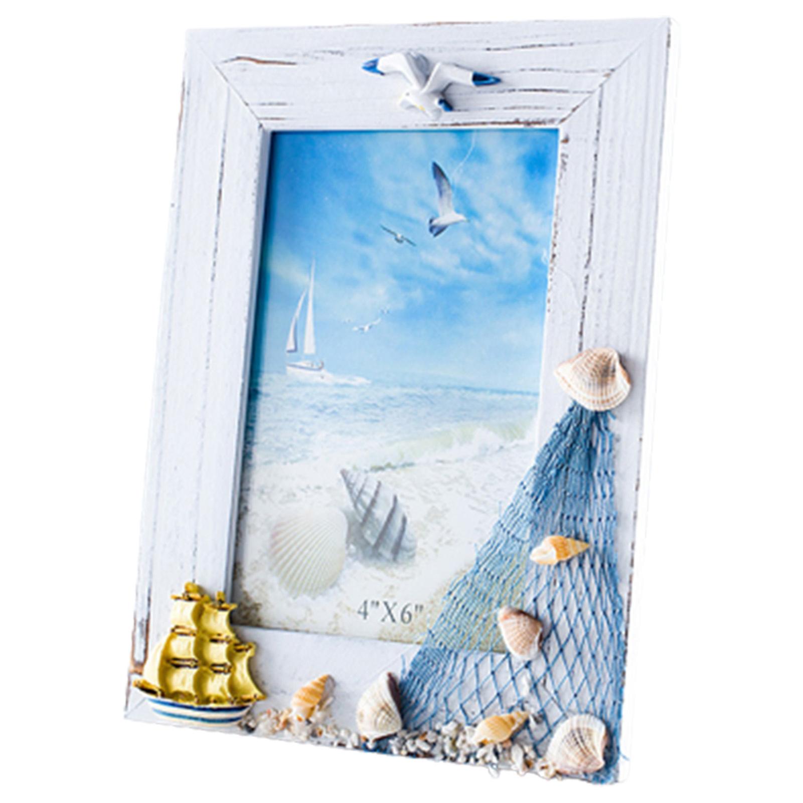 Wooden Ocean Scenery Photo Frame Seagull Starfish Shell Sailboat Decorative Frame For Families And Friends Gifts