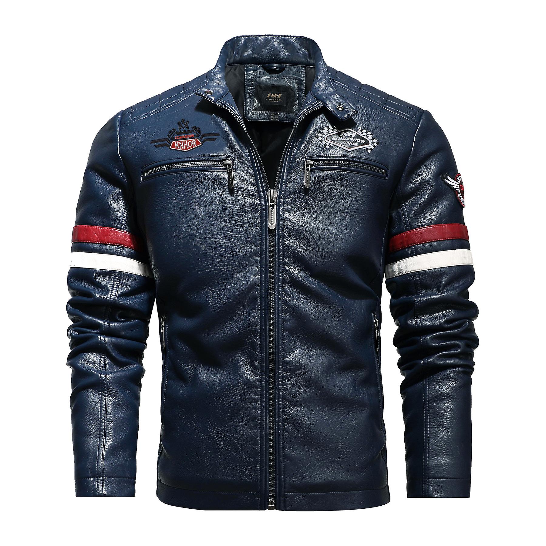 Men's Motorcycle Jacket Standing Collar Windproof Pu  High Quality Cas